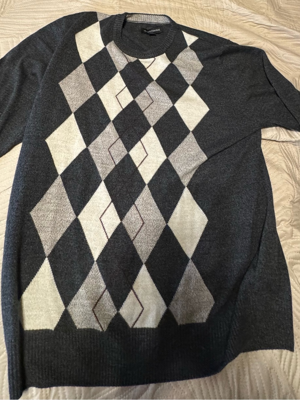 Tricots St. Raphael Men's Charcoal Argyle Crewneck Sweater size XL